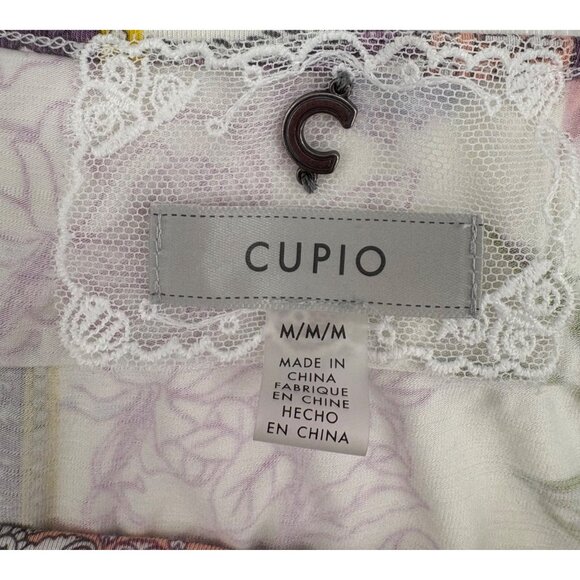 Cupio Women's size Medium Floral Patchwork Print Cap Sleeve Top Blouse Stretch - Picture 2 of 5